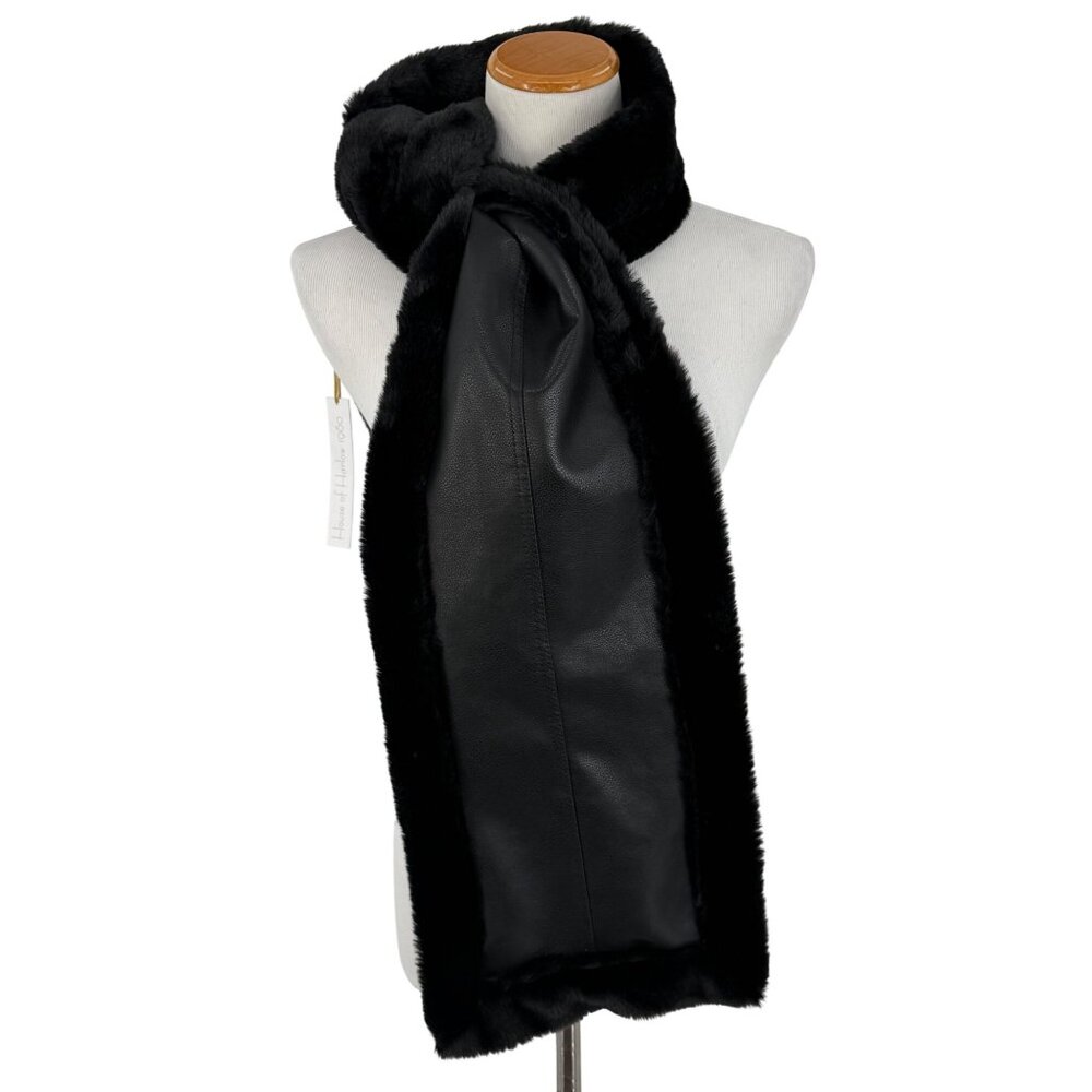 House Of Harlow Black Faux Fur Vegan Leather Reversible Scarf Wrap OS | Mob Wife - Picture 3 of 16